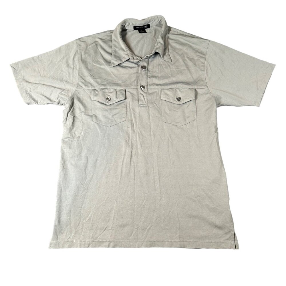 Kenneth Cole New York Mens Large Gray Pullover Short Sleeve Polo Shirt